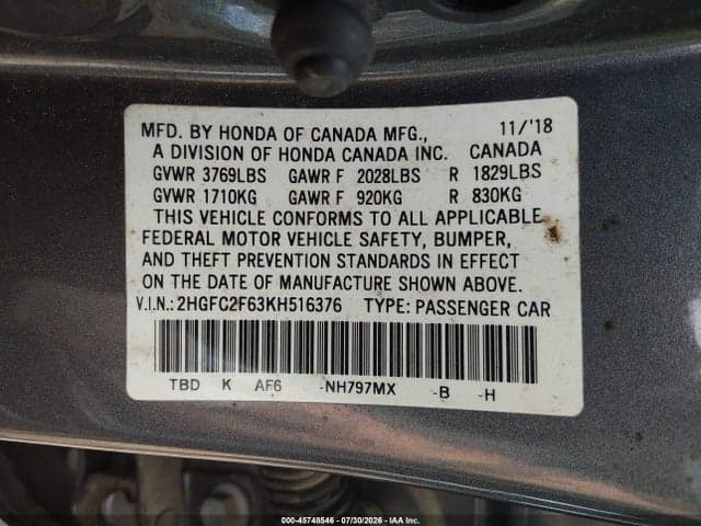 2019 HONDA CIVIC LX 9