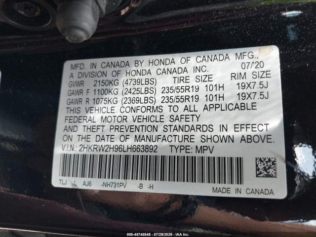 2020 HONDA CR-V AWD TOURING 9