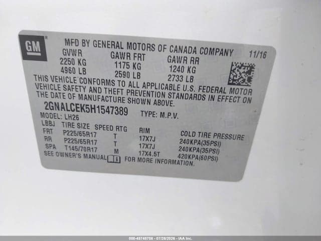 2017 CHEVROLET EQUINOX LT 9