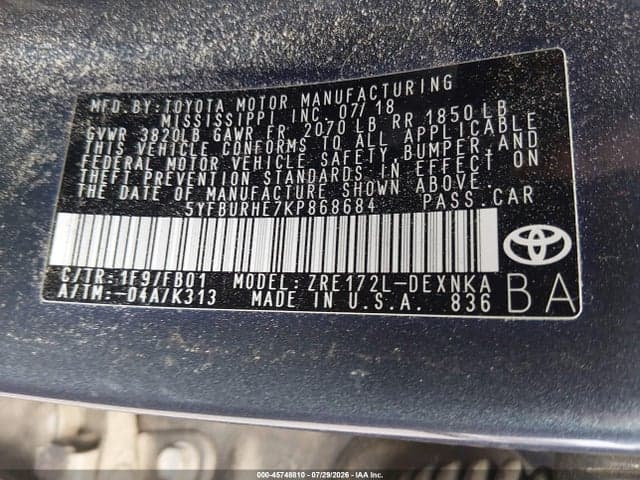 2019 TOYOTA COROLLA LE 9
