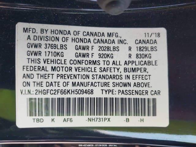2019 HONDA CIVIC LX 9