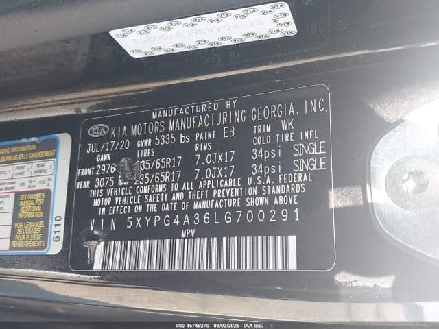 2020 KIA SORENTO 2.4L L/2.4L LX 9