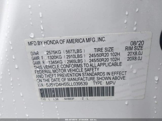 2020 ACURA MDX TECHNOLOGY PACKAGE 9