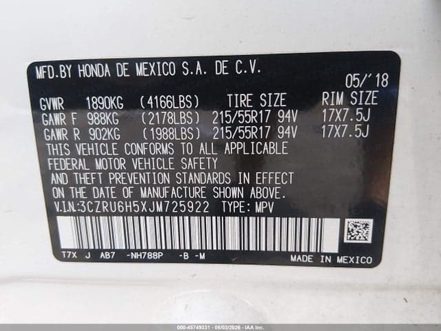 2018 HONDA HR-V EX 9