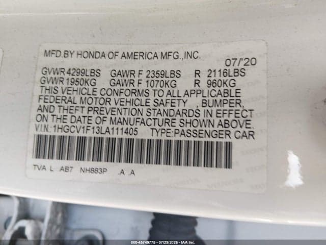 2020 HONDA ACCORD LX 9
