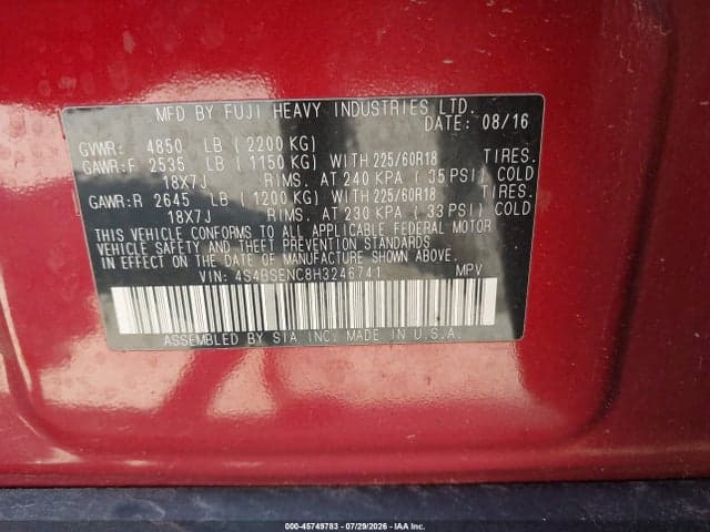 2017 SUBARU OUTBACK 3.6R LIMITED 9