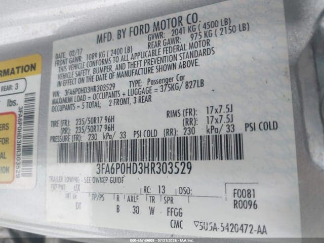 2017 FORD FUSION SE 9