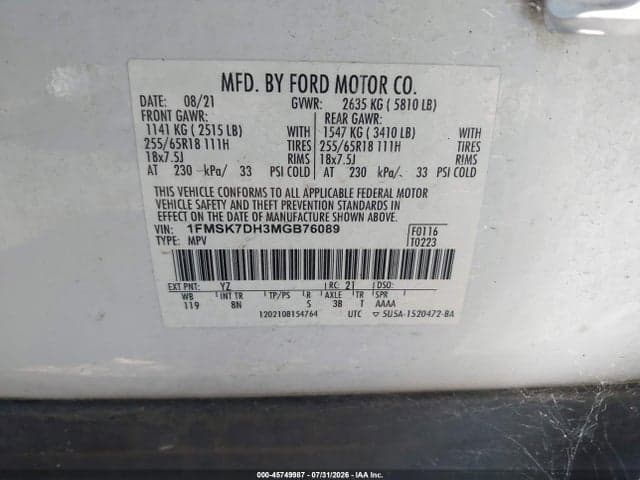 2021 FORD EXPLORER XLT 9