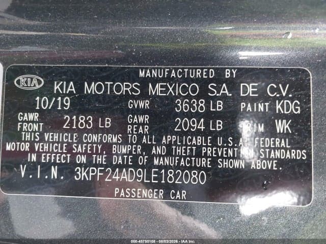 2020 KIA FORTE FE 9