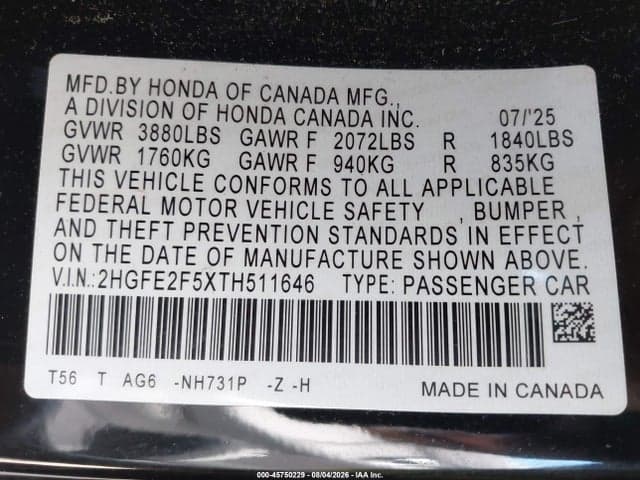 2026 HONDA CIVIC SPORT 9