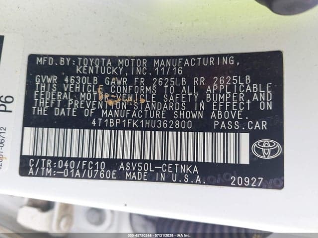 2017 TOYOTA CAMRY LE 9