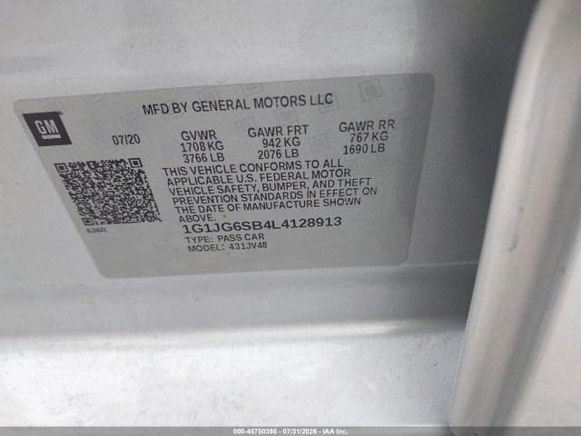 2020 CHEVROLET SONIC FWD 1FL 5-DOOR 9