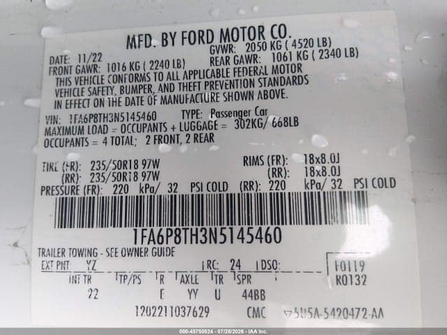 2022 FORD MUSTANG ECOBOOST FASTBACK 9