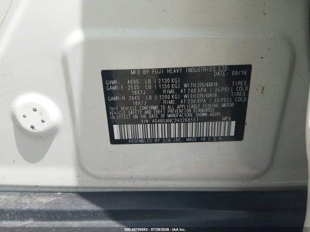 2017 SUBARU OUTBACK 2.5I LIMITED 9