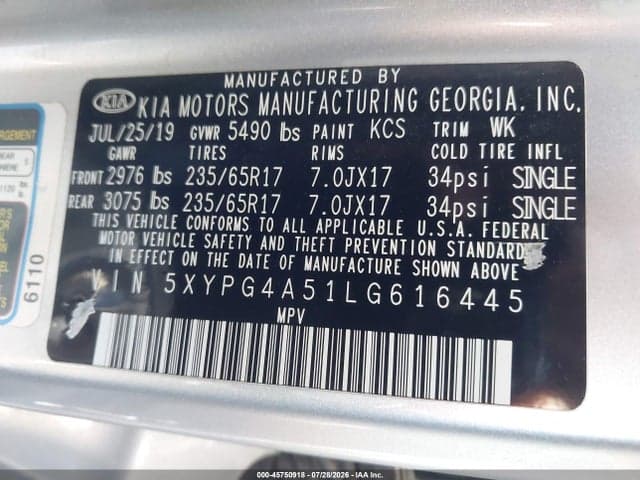 2020 KIA SORENTO 3.3L LX 9