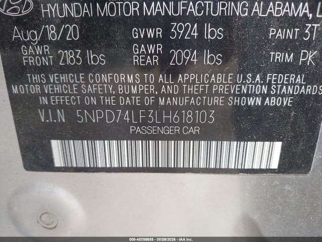 2020 HYUNDAI ELANTRA SE 9