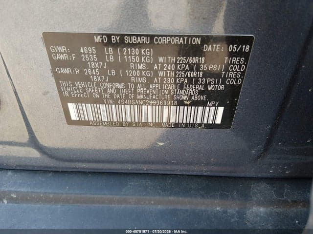 2018 SUBARU OUTBACK 2.5I LIMITED 9