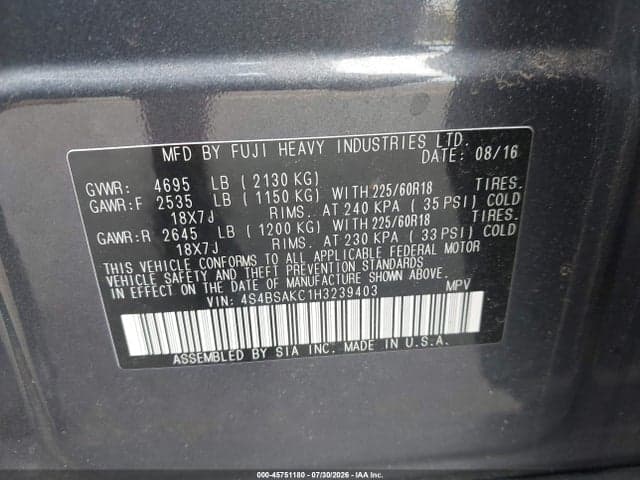 2017 SUBARU OUTBACK 2.5I LIMITED 9