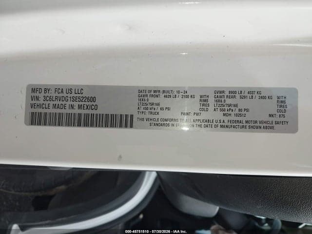 2025 RAM PROMASTER 2500 TRADESMAN HIGH ROOF 159 WB W/PASS SEAT 9