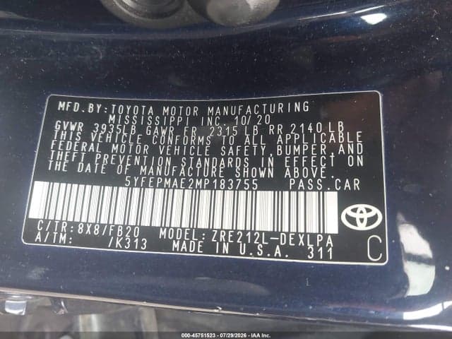 2021 TOYOTA COROLLA LE 9