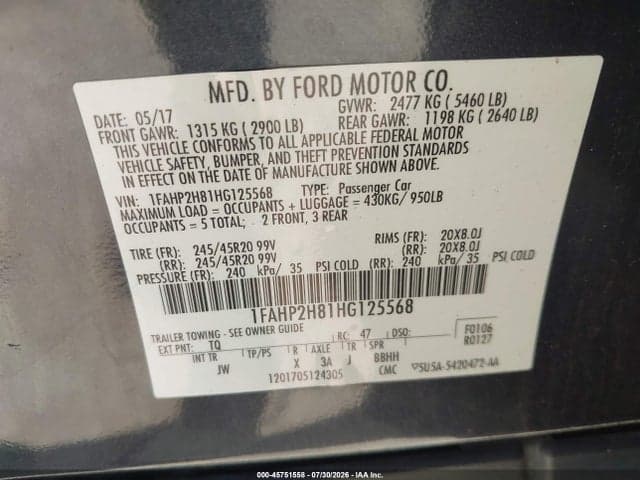 2017 FORD TAURUS SEL 9