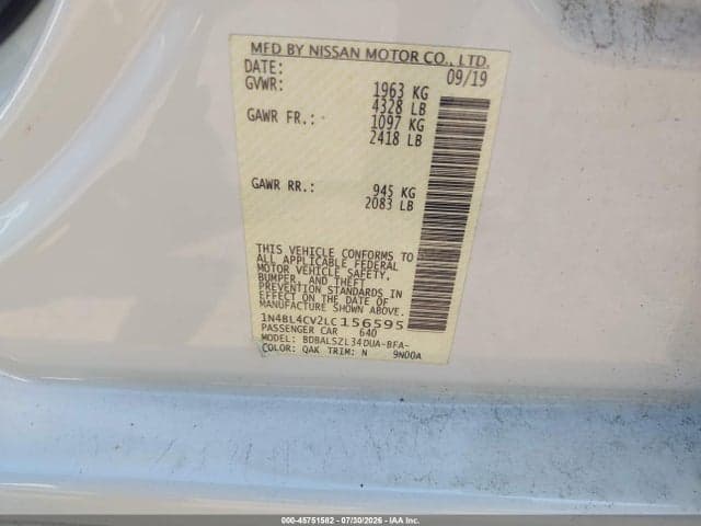 2020 NISSAN ALTIMA SR FWD 9