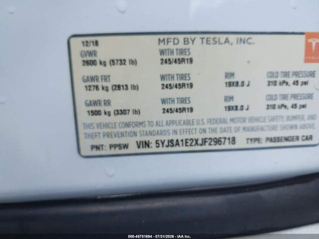 2018 TESLA MODEL S 100D/75D/P100D 9