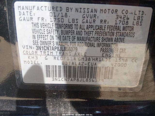 2018 NISSAN VERSA 1.6 S+ 9