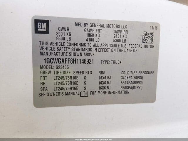 2017 CHEVROLET EXPRESS 2500 WORK VAN 9