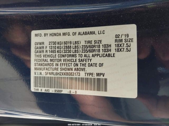 2019 HONDA ODYSSEY LX 9