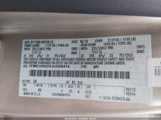 2018 FORD ESCAPE SE 9