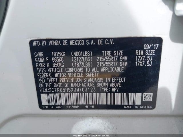 2018 HONDA HR-V EX 9
