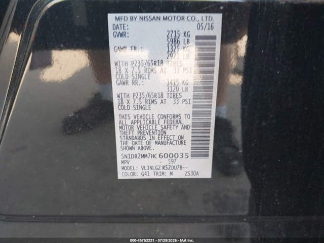2017 NISSAN PATHFINDER PLATINUM/S/SL/SV 9