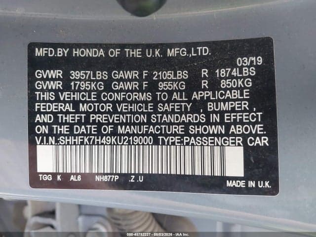 2019 HONDA CIVIC SPORT 9