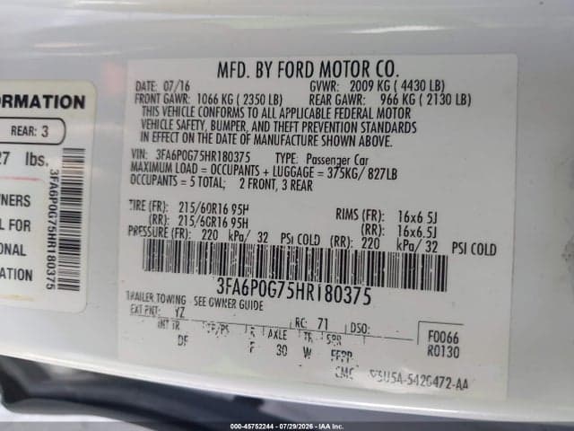 2017 FORD FUSION S 9