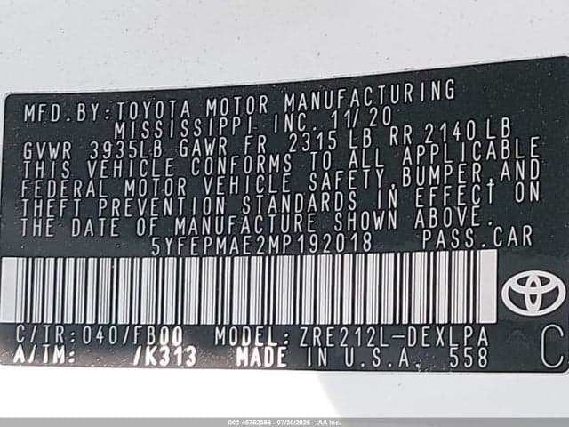 2021 TOYOTA COROLLA LE 9