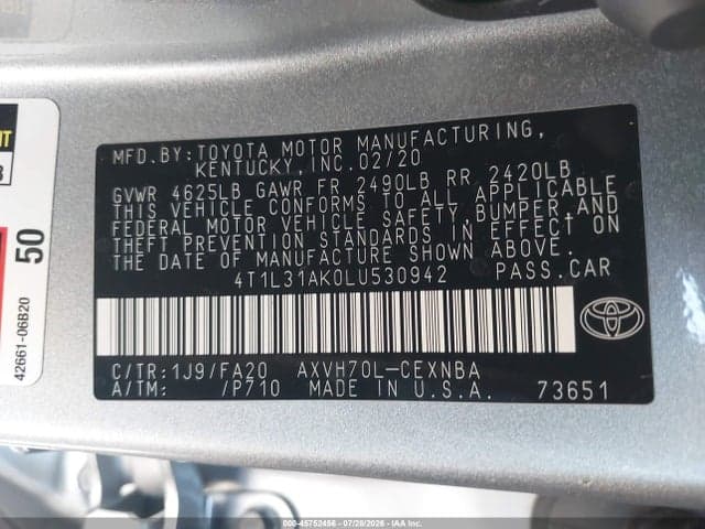 2020 TOYOTA CAMRY LE HYBRID 9