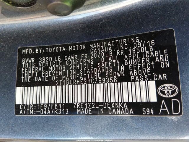2017 TOYOTA COROLLA LE 9