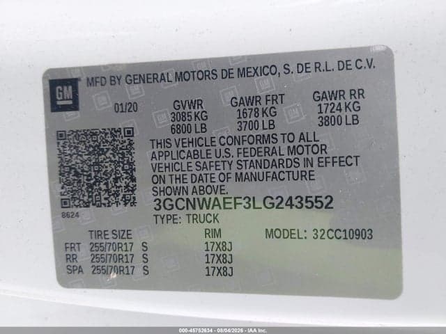 2020 CHEVROLET SILVERADO 1500 2WD LONG BED WT 9