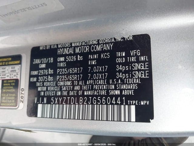 2018 HYUNDAI SANTA FE SPORT 2.4L 9