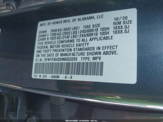 2021 HONDA PILOT AWD EX 9