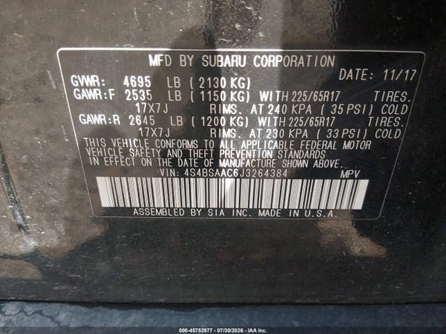 2018 SUBARU OUTBACK 2.5I 9