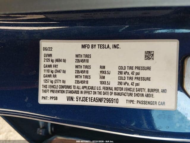 2022 TESLA MODEL 3 REAR-WHEEL DRIVE 9