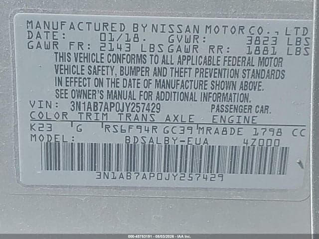 2018 NISSAN SENTRA S 9