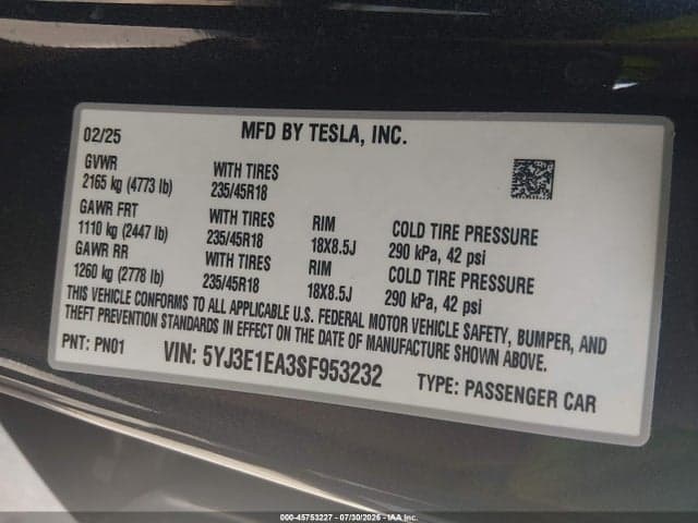 2025 TESLA MODEL 3 LONG RANGE REAR-WHEEL DRIVE/STANDARD REAR-WHEEL DRIVE 9