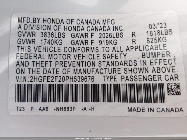 2023 HONDA CIVIC LX 9