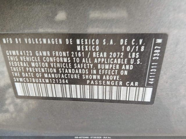 2019 VOLKSWAGEN JETTA 1.4T R-LINE/1.4T S/1.4T SE 9