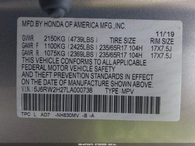 2020 HONDA CR-V AWD LX 9