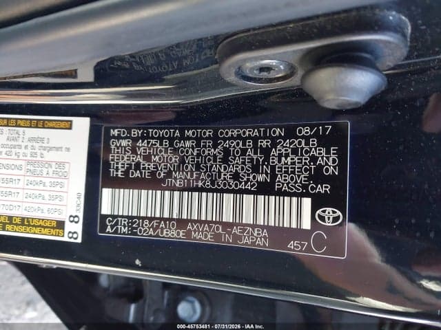 2018 TOYOTA CAMRY LE 9