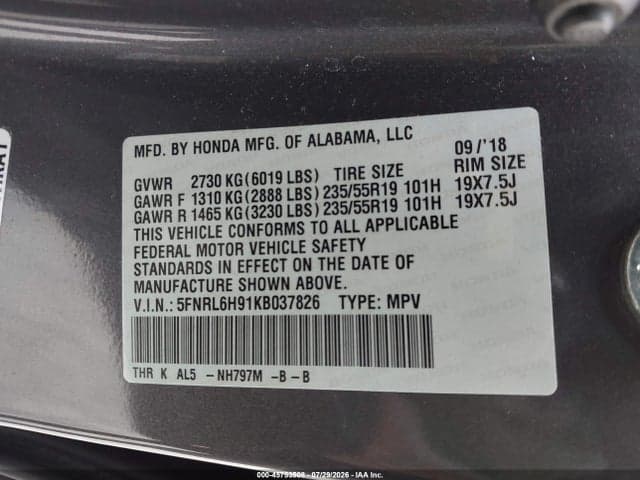 2019 HONDA ODYSSEY ELITE 9